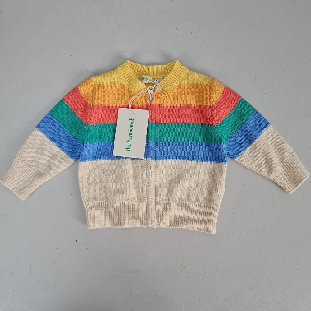 The Bonniemob Cardigan Sweater Girls 0-6M Rainbow Stripe Zip Organic Cotton